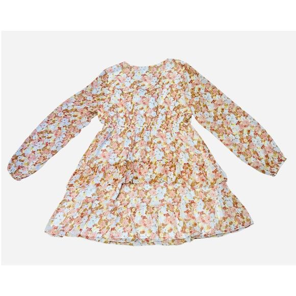 NWT Forever 21 Plus 0X Peach Floral long sleeve ruffled mini dress cottage fairy - Picture 6 of 8